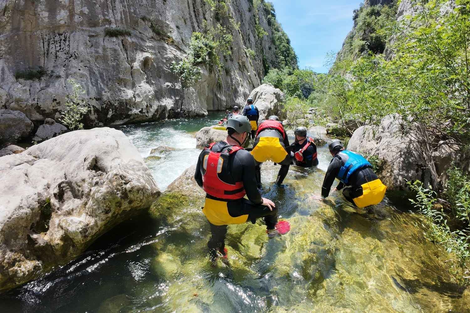 Canyoning equipment wetsuits and shoes