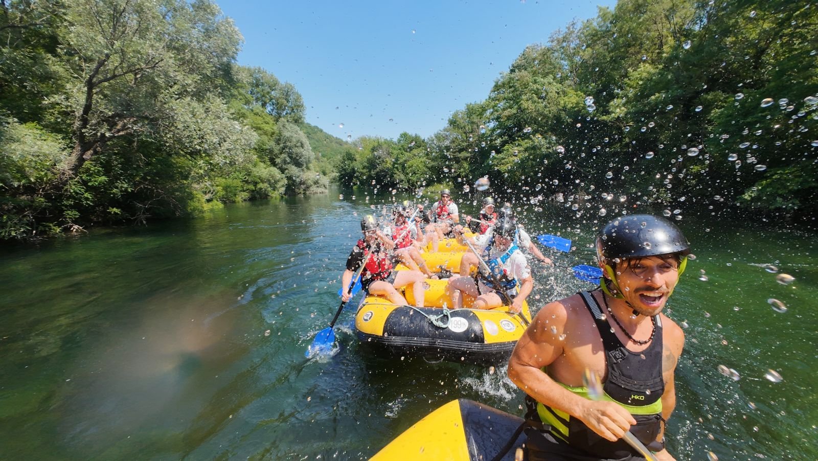 White-water rafting on the Cetina River, aerial view