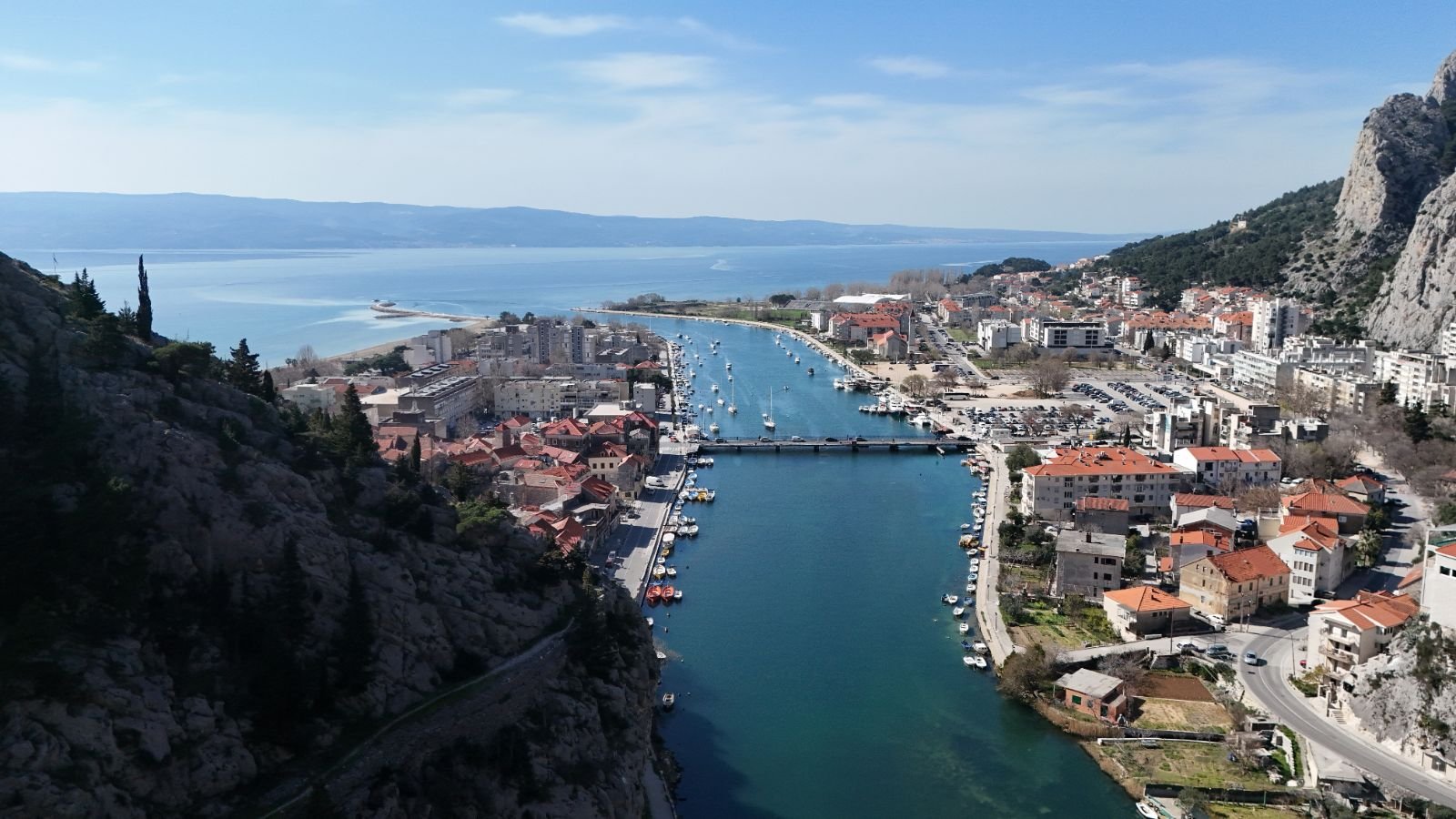 Drone view over the Cetina canyon near Omiš